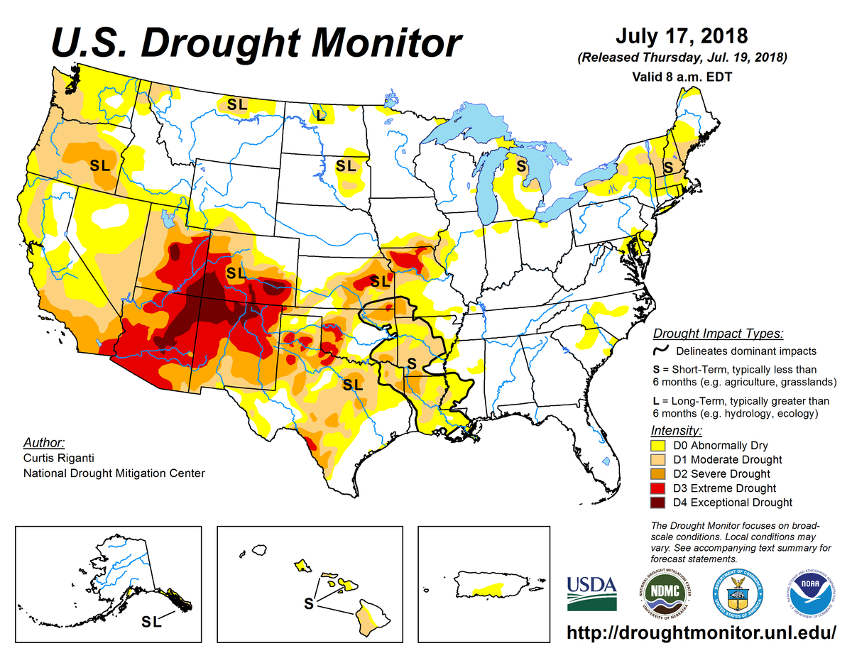 Map of U.S. drought conditions for July 17, 2018