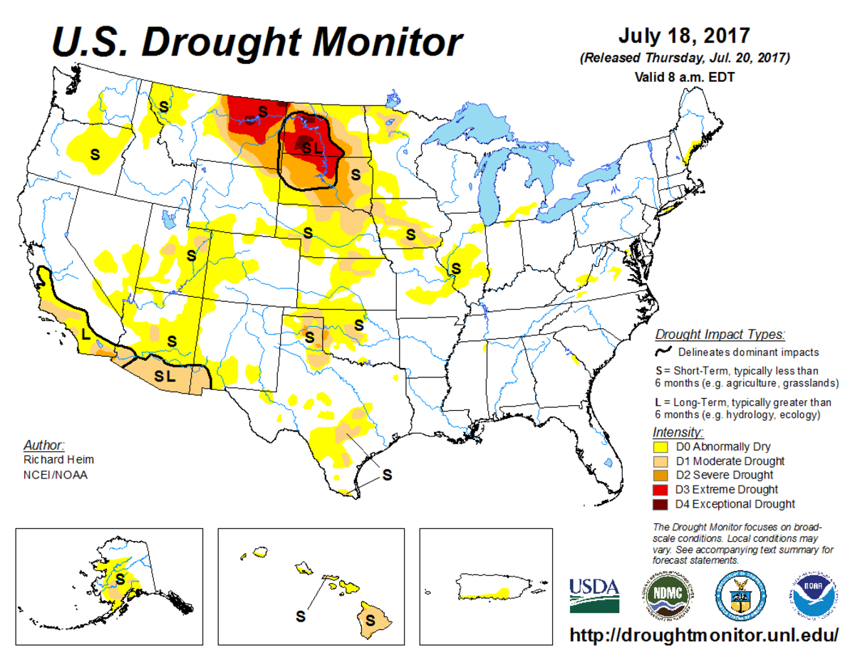 Map of U.S. drought conditions for July 18, 2017