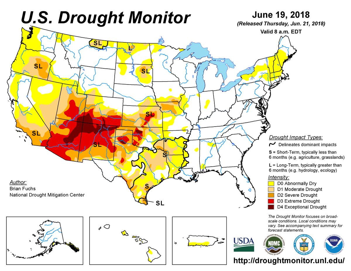 Map of U.S. drought conditions for June 19, 2018