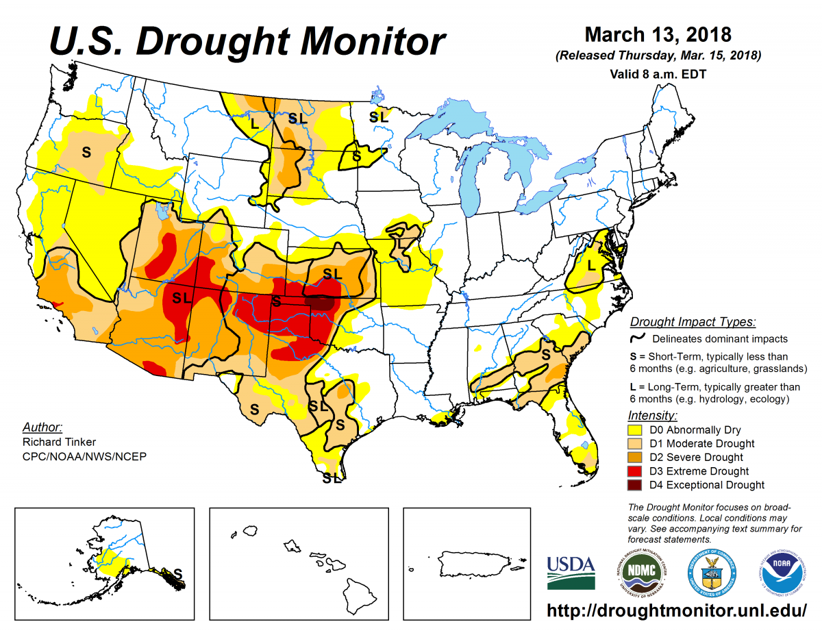 Map of U.S. drought conditions for March 13, 2017