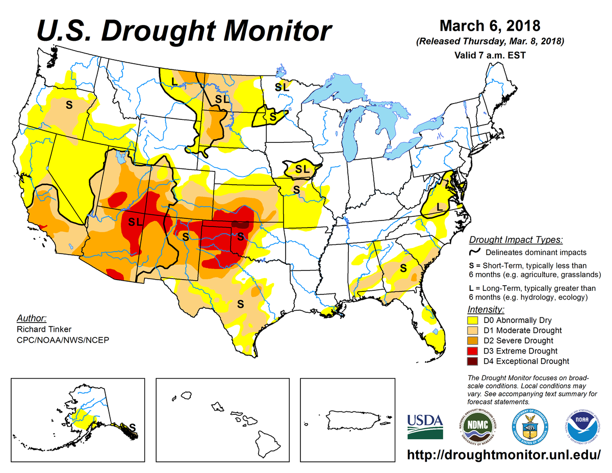 Map of U.S. drought conditions for March 6, 2018
