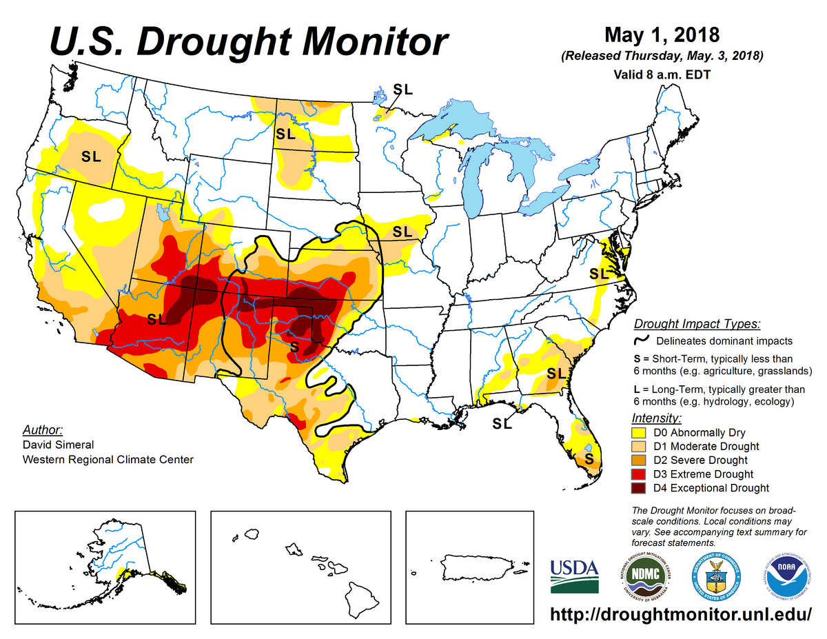 Map of U.S. drought conditions for May 1, 2018
