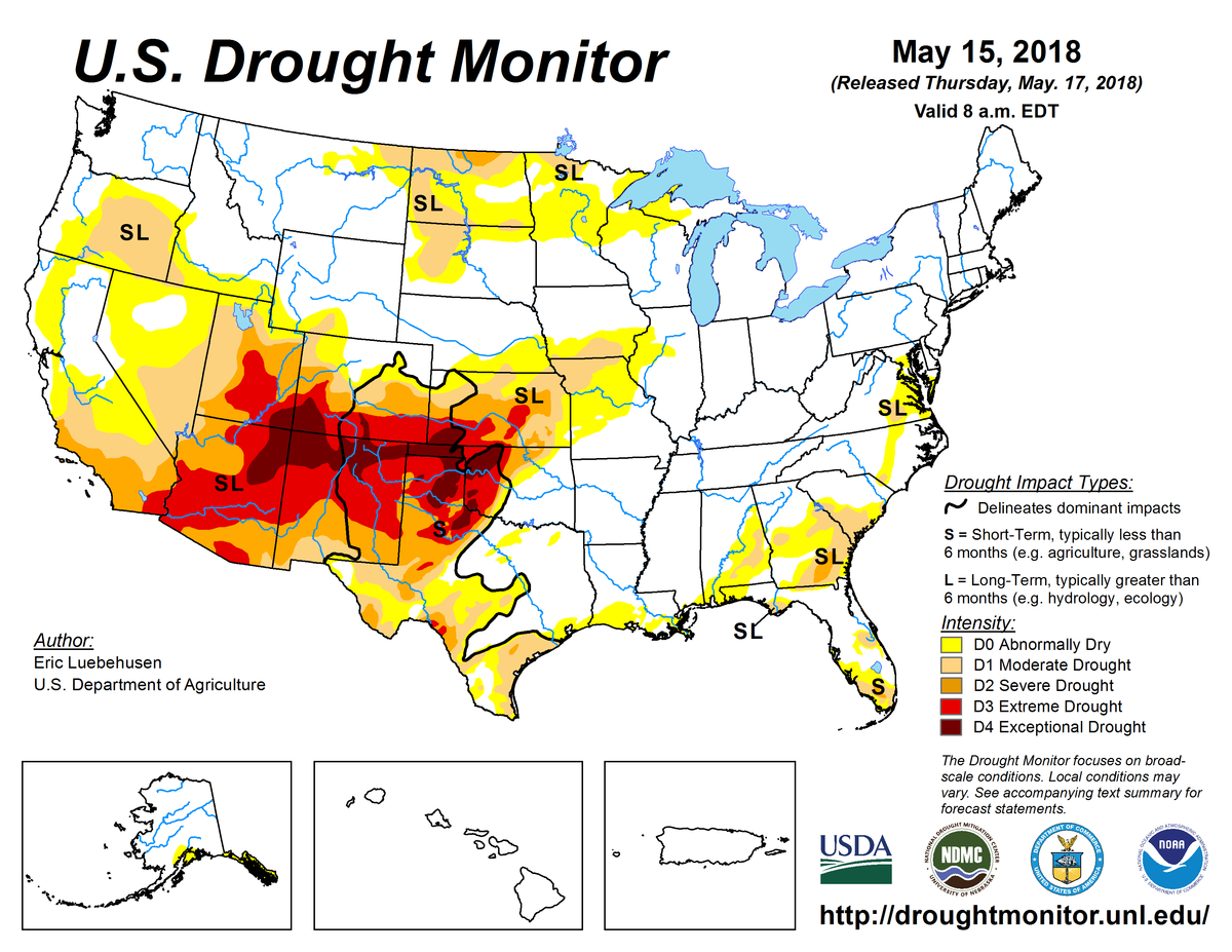 Map of U.S. drought conditions for May 15, 2018