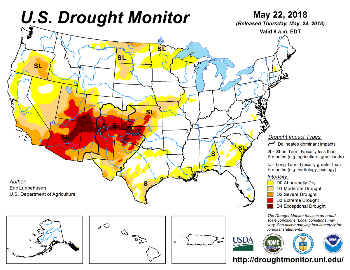 Map of U.S. drought conditions for May 22, 2018