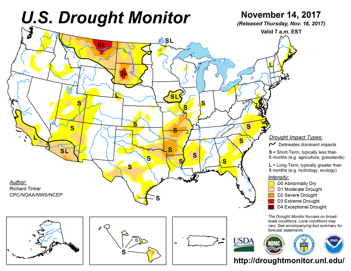 Map of U.S. drought conditions for November 14, 2017
