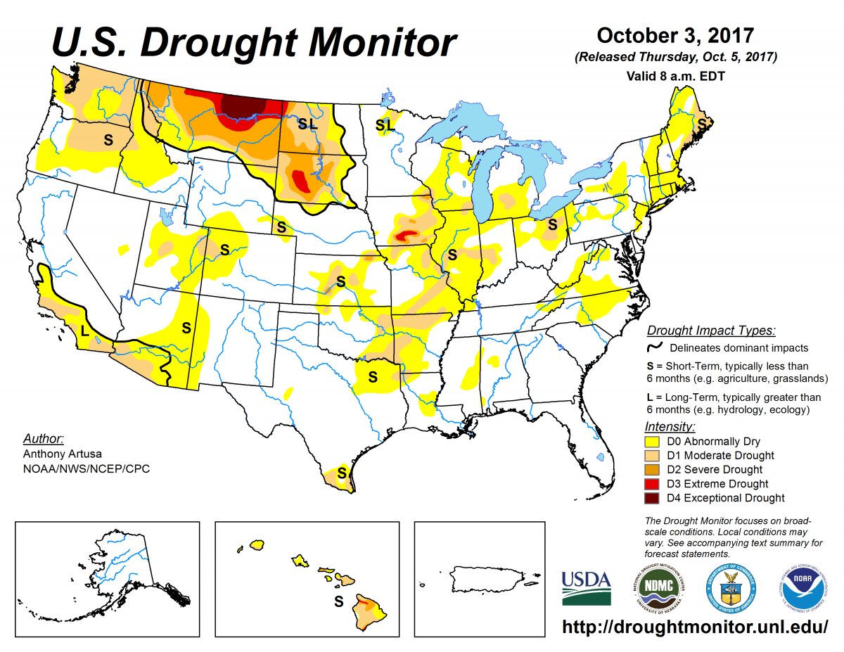 Map of U.S. drought conditions for October 3, 2017