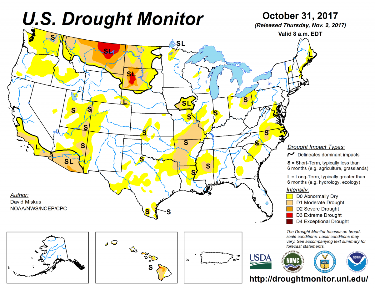 Map of U.S. drought conditions for October 31, 2017