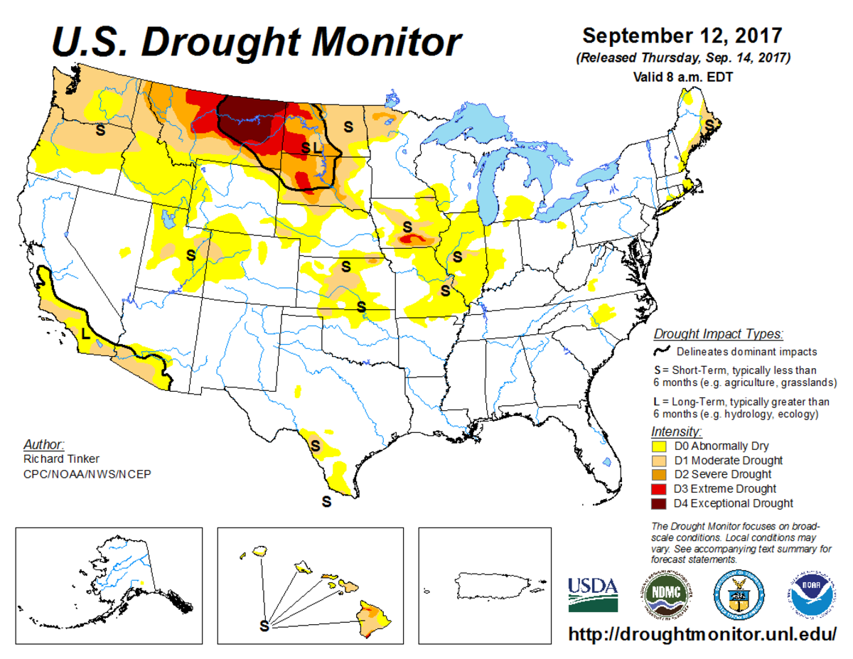 Map of U.S. drought conditions for September 12, 2017