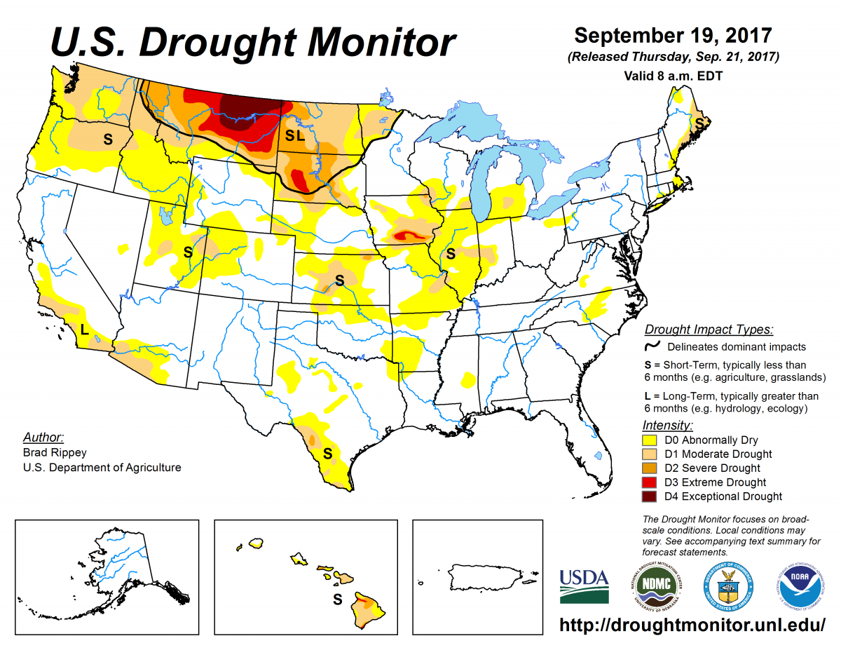 Map of U.S. drought conditions for September 19, 2017