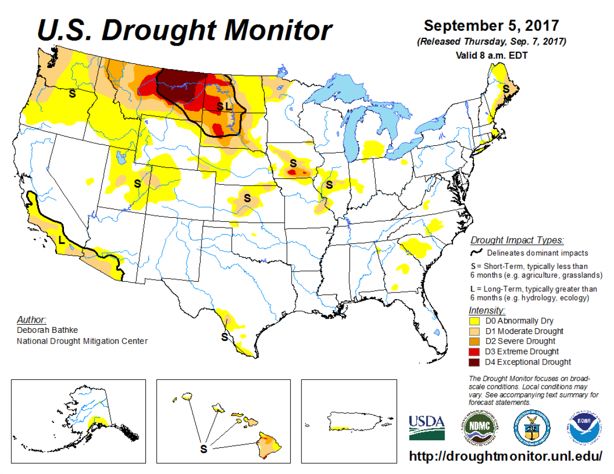 Map of U.S. drought conditions for September 5, 2017