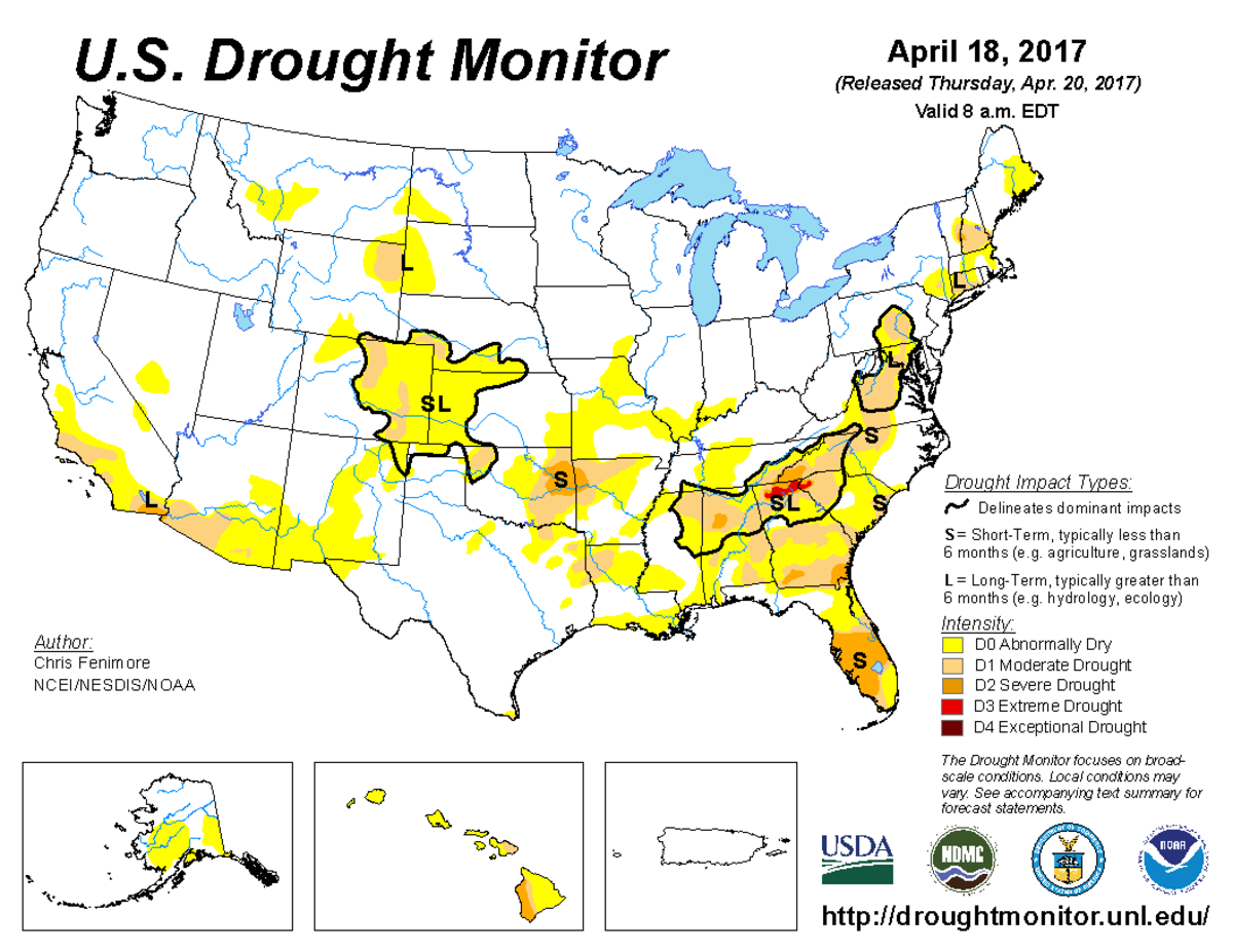 Map of U.S. drought conditions for April 18, 2017