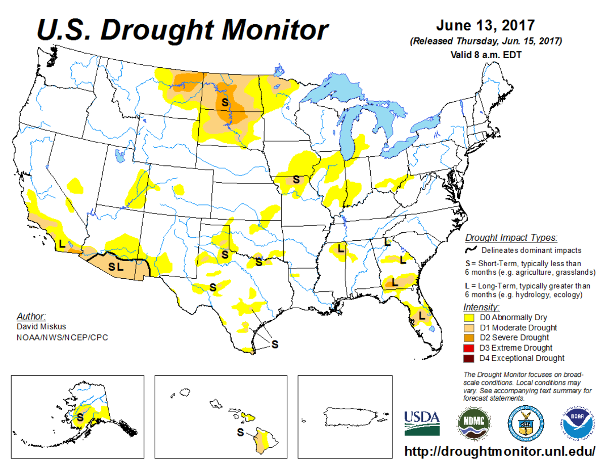 Map of U.S. drought conditions for June 13, 2017