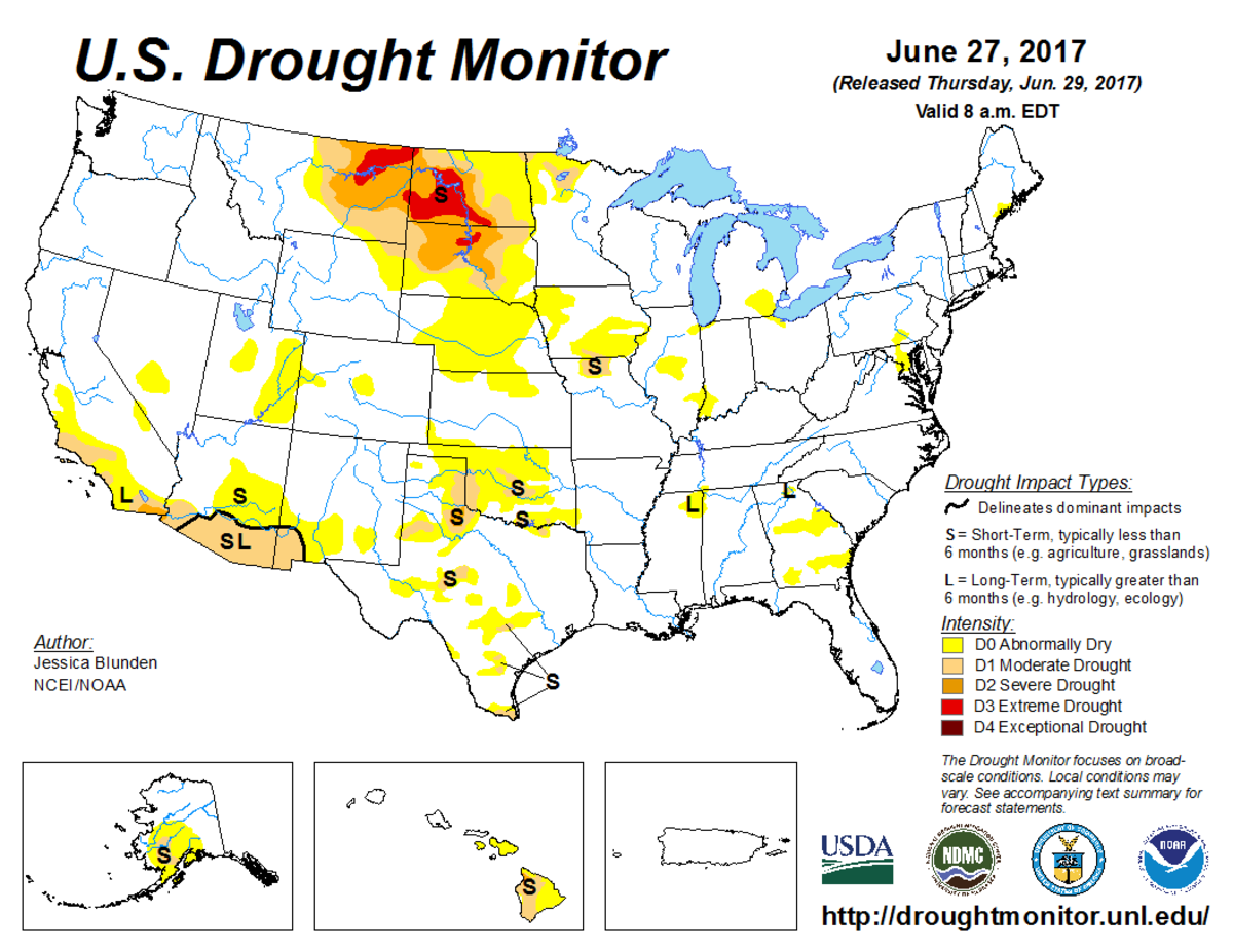Map of U.S. drought conditions for June 27, 2017