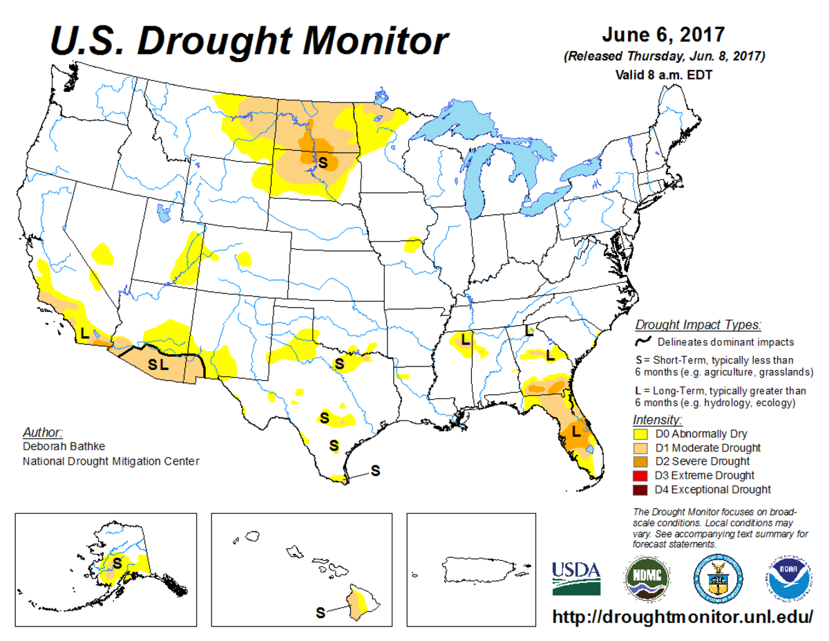 Map of U.S. drought conditions for June 6, 2017