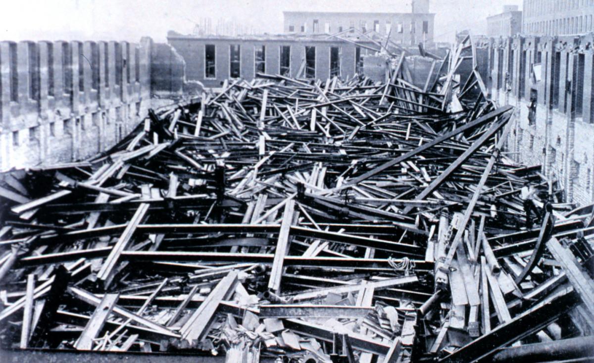Photo of the Liggett and Myers Tobacco Factory after the May 27, 1896, Great St. Louis Tornado