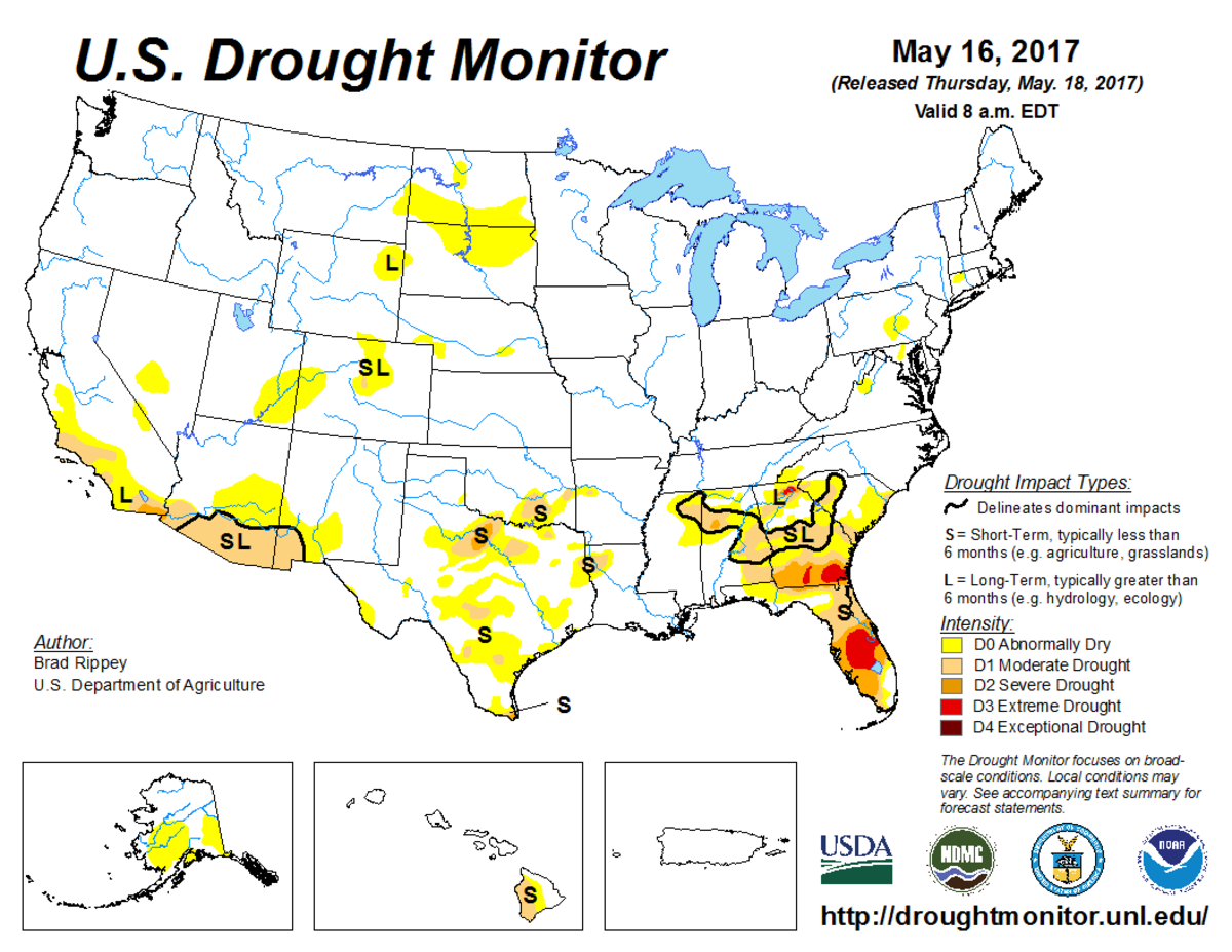 Map of U.S. drought conditions for May 16, 2017