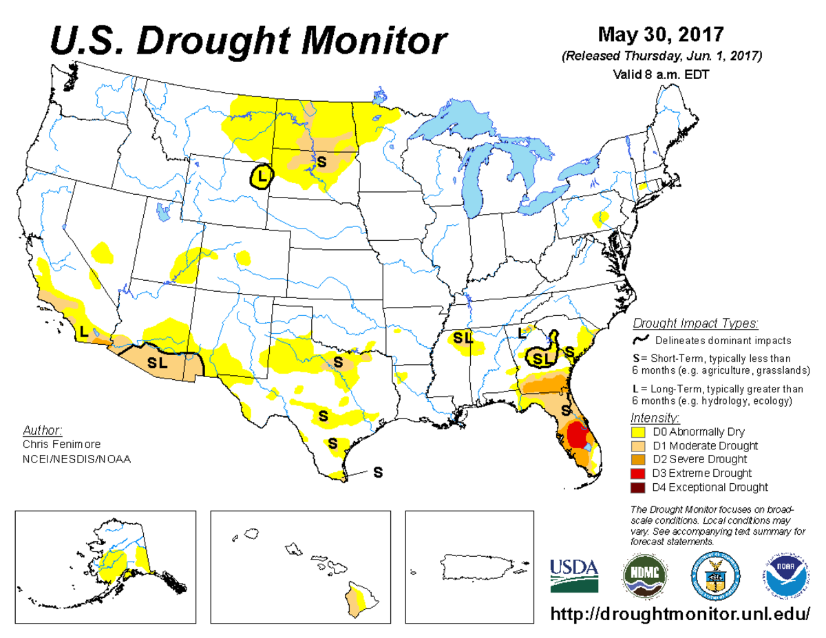 Map of U.S. drought conditions for May 30, 2017