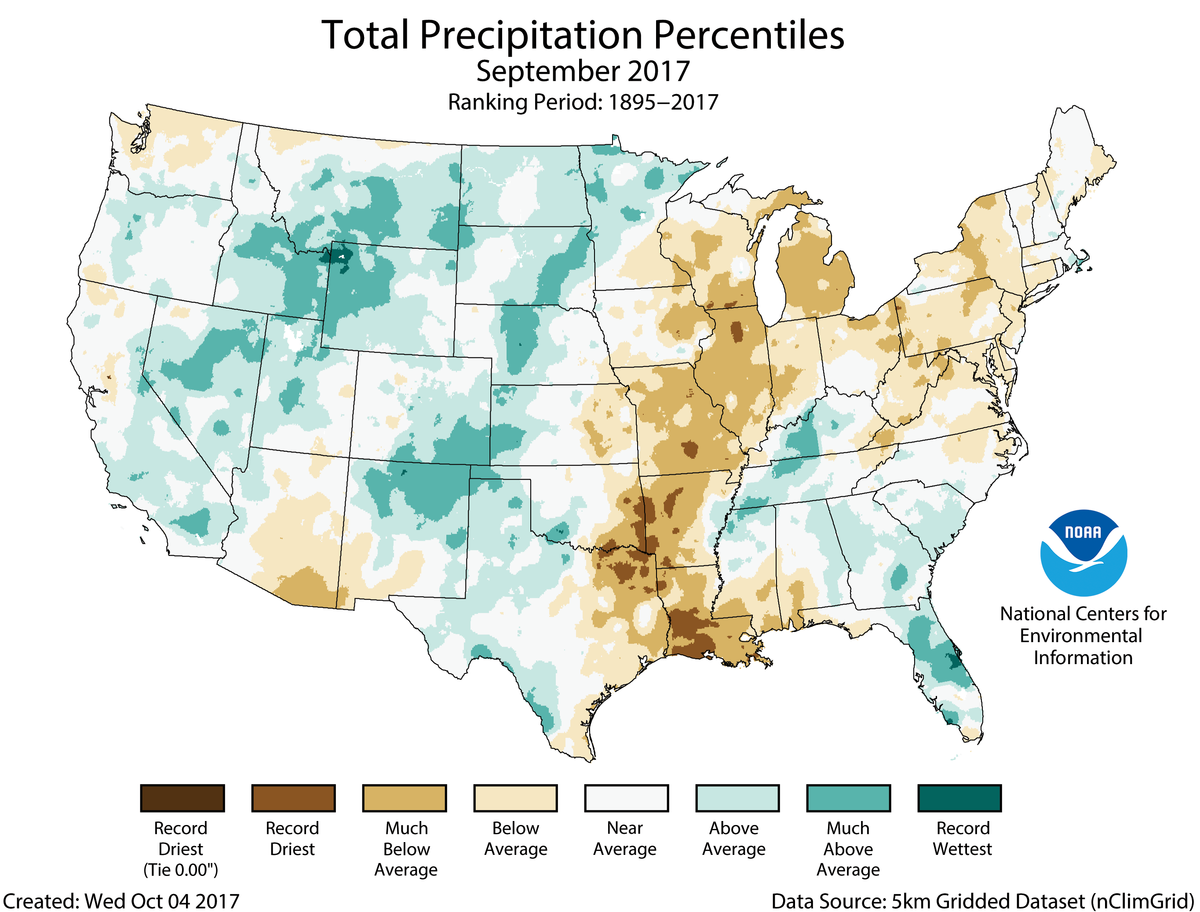 Map of September 2017 U.S. total precipitation percentiles