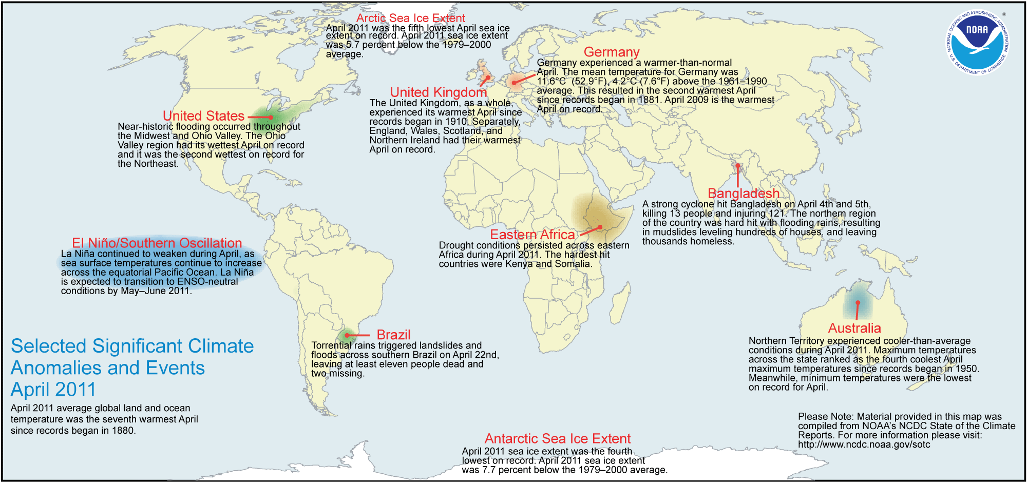 April 2011 Selected Climate Anomalies and Events Map