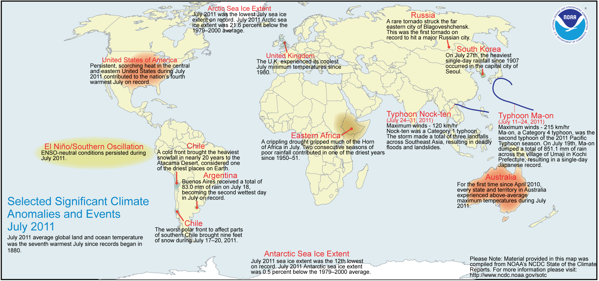July 2011 Selected Climate Anomalies and Events Map