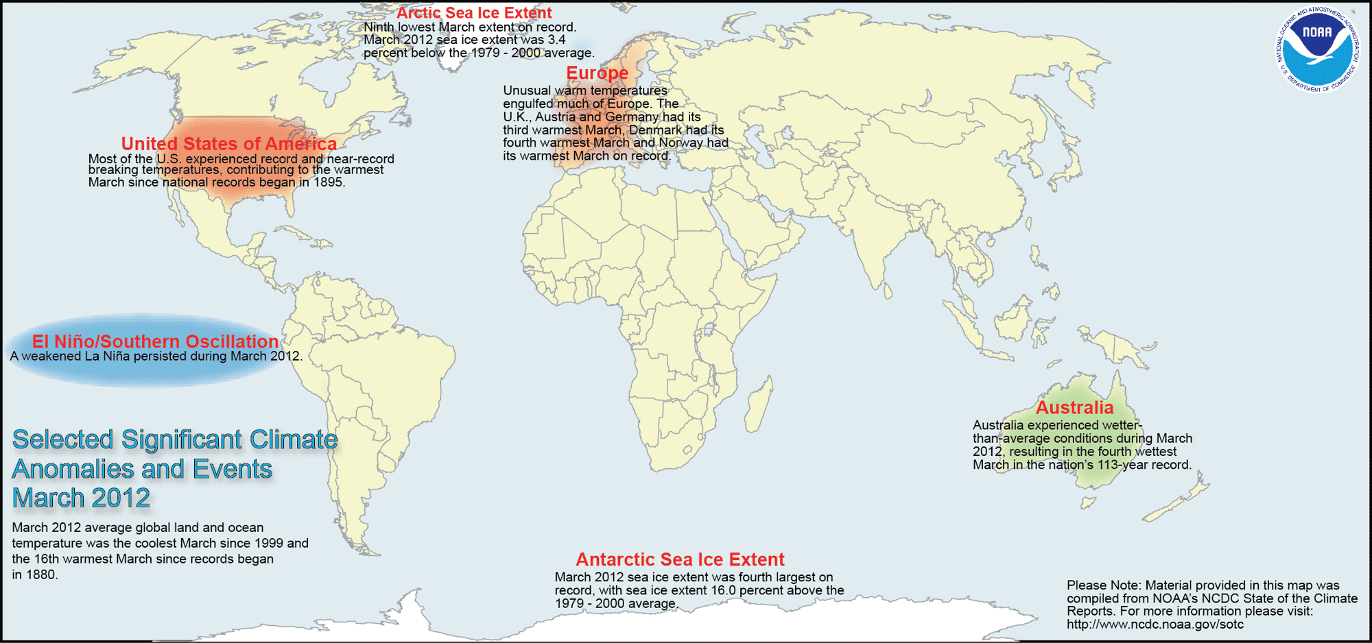 March 2012 Selected Climate Anomalies and Events Map