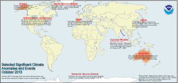 October 2013 Selected Climate Anomalies and Events Map