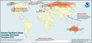 November 2013 Selected Climate Anomalies and Events Map