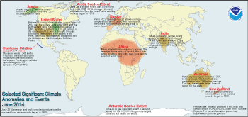 June 2014 Selected Climate Anomalies and Events Map