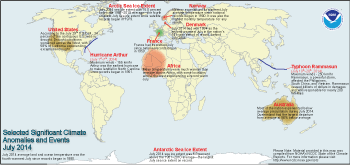 July 2014 Selected Climate Anomalies and Events Map