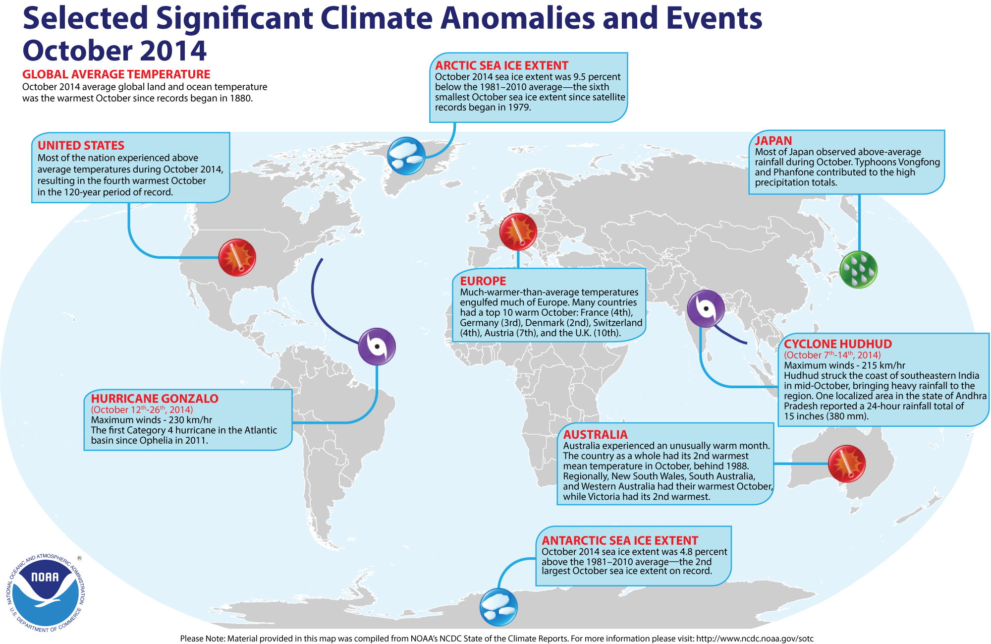 October 2014 Selected Climate Anomalies and Events Map
