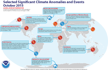 October 2015 Selected Climate Anomalies and Events Map