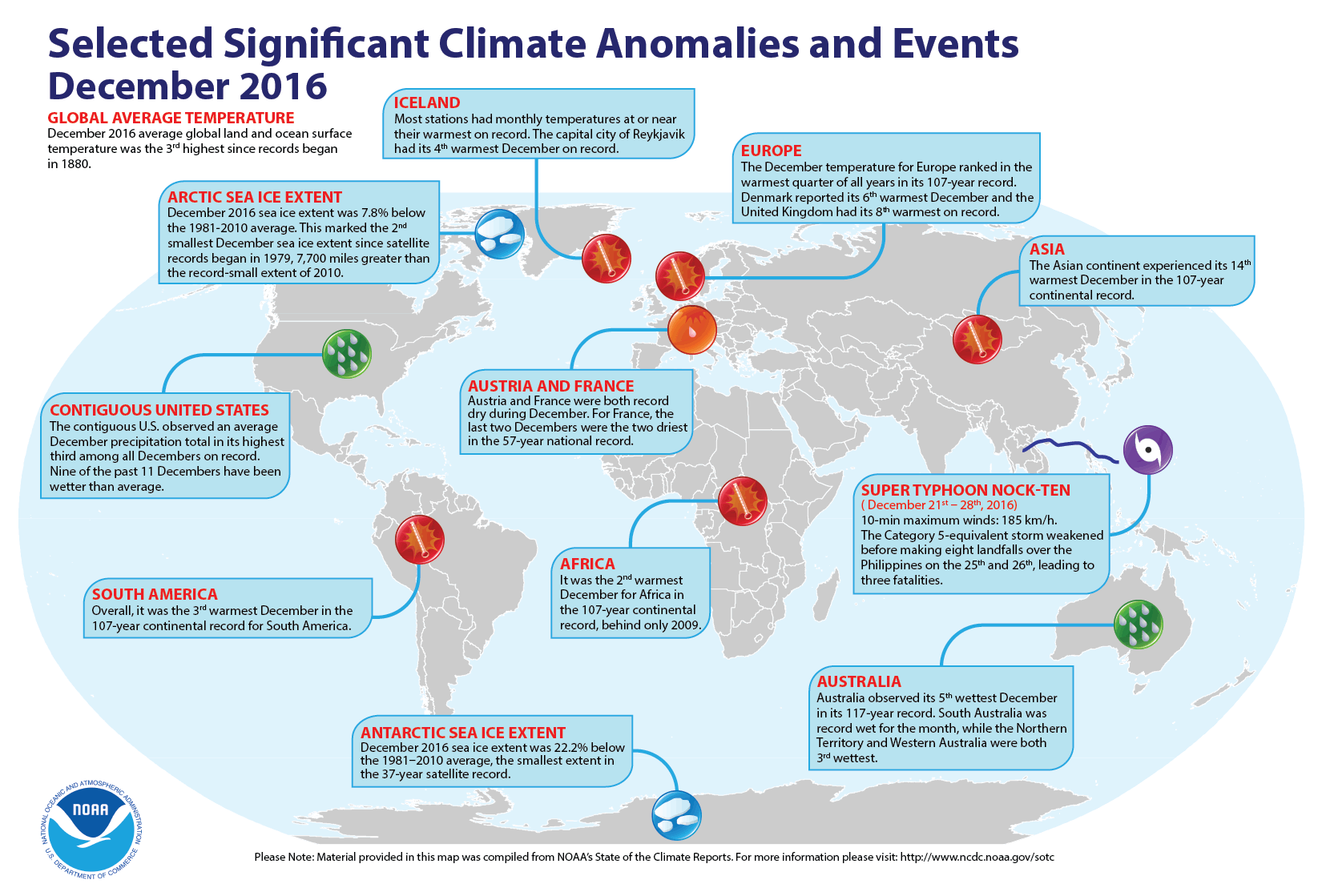 December 2016 Selected Climate Anomalies and Events Map
