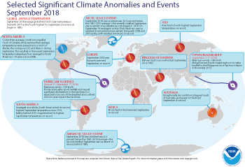 September 2018 Selected Climate Anomalies and Events Map