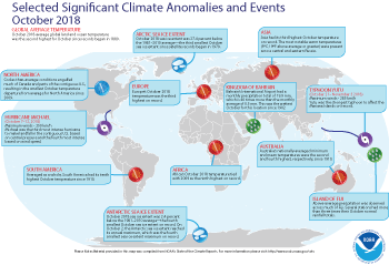 October 2018 Selected Climate Anomalies and Events Map