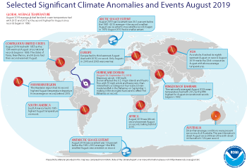 August 2019 Selected Climate Anomalies and Events Map