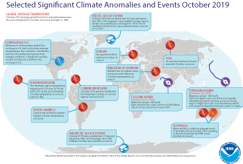 October 2019 Selected Climate Anomalies and Events Map