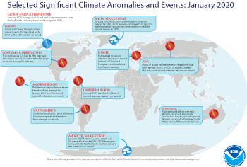 January 2020 Selected Climate Anomalies and Events Map