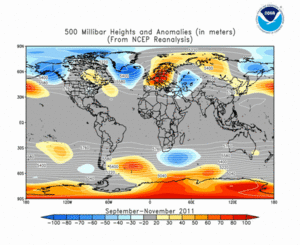 September–November 2011 height and anomaly map
