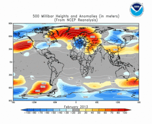 February 2013 height and anomaly map