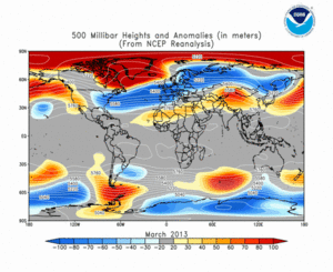 March 2013 height and anomaly map