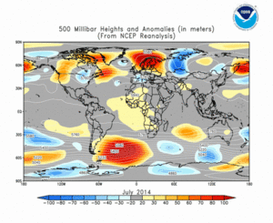 July 2014 height and anomaly map