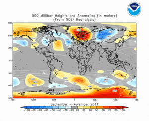 September 2014 - November 2014 height and anomaly map