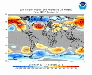 December 2014 - February 2015 height and anomaly map
