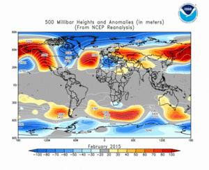 February 2015 height and anomaly map