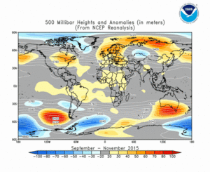 September - November 2015 height and anomaly map