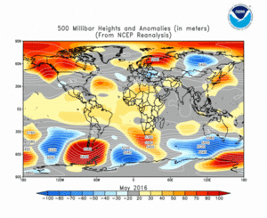 May 2016 height and anomaly map