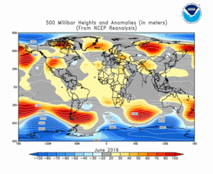 June 2016 height and anomaly map