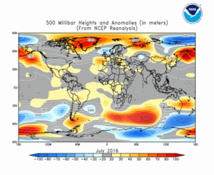July 2016 height and anomaly map