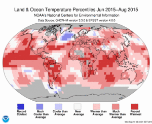 June 2014–August Blended Land and Sea Surface Temperature Percentiles