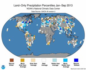 January - September 2013 Land-Only Precipitation Percentiles